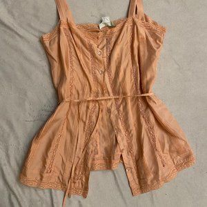 Anthropologie Peach Lace Tank Top, Size Small